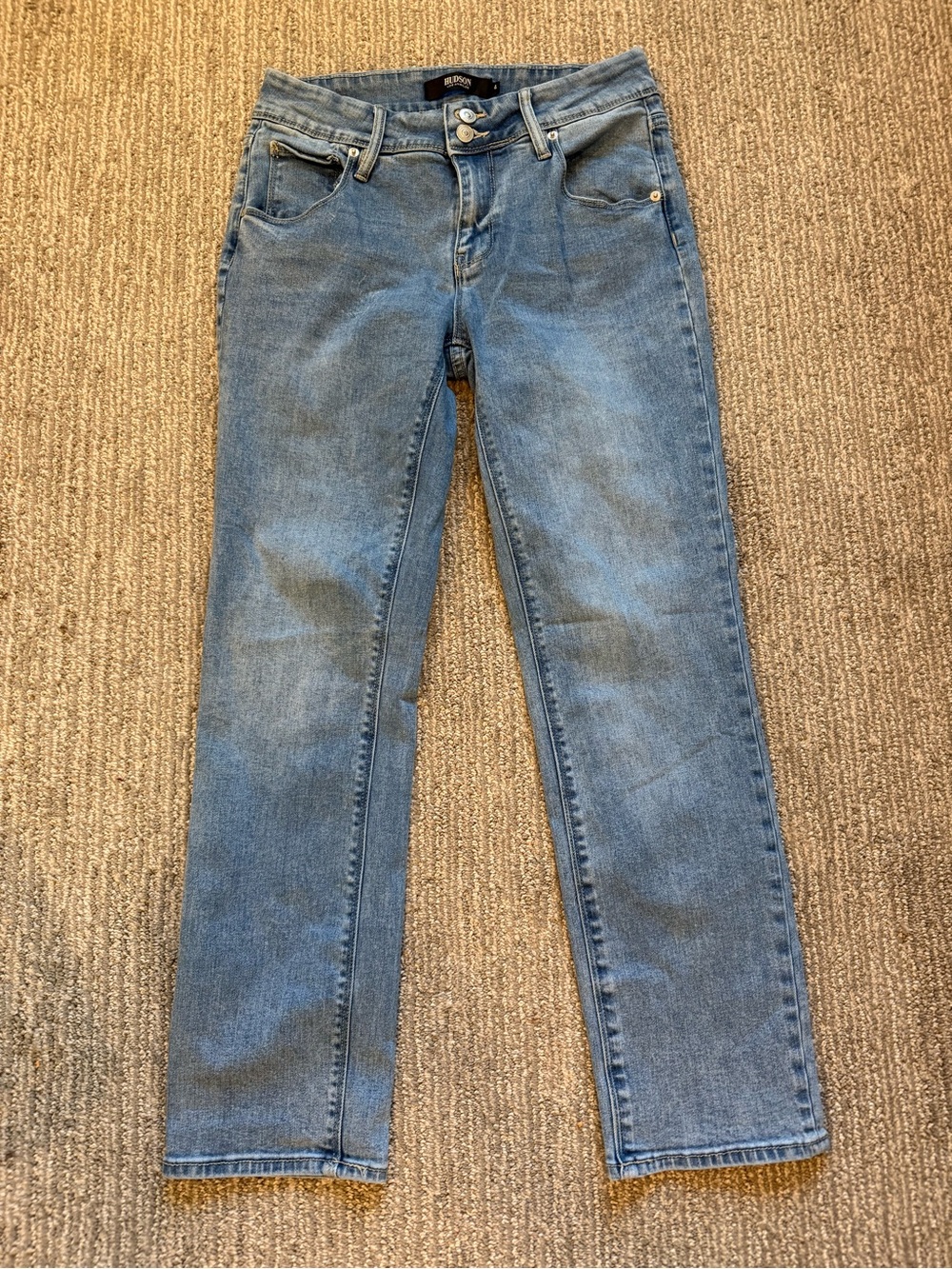 Hudson H0524-01 Icy Blue Straight Leg Jeans Size 4 Flap Pocket Stretch